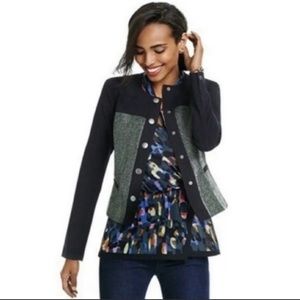 CAbi Mixed‎ Media Jacket Black Snap Button Textured Women’s Sz Medium #3036